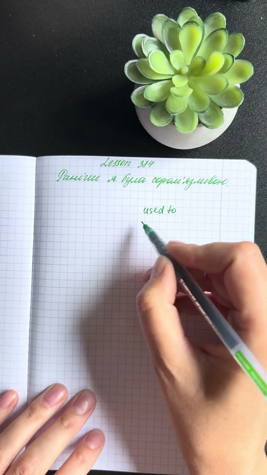 Notebook with lesson 384: “Раніше я була сором’язливою” — used to